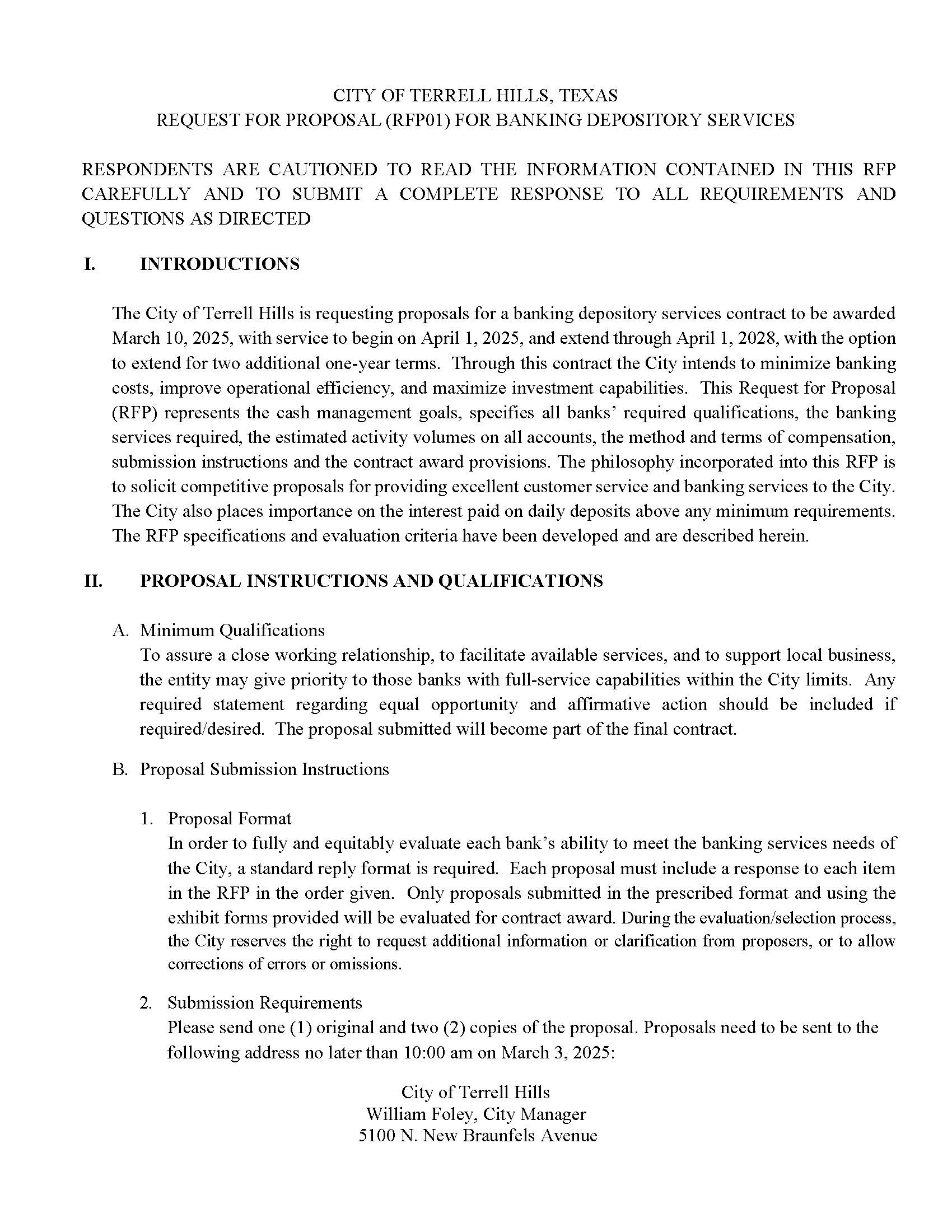 Terrell Hills Banking RFP25 Page 1